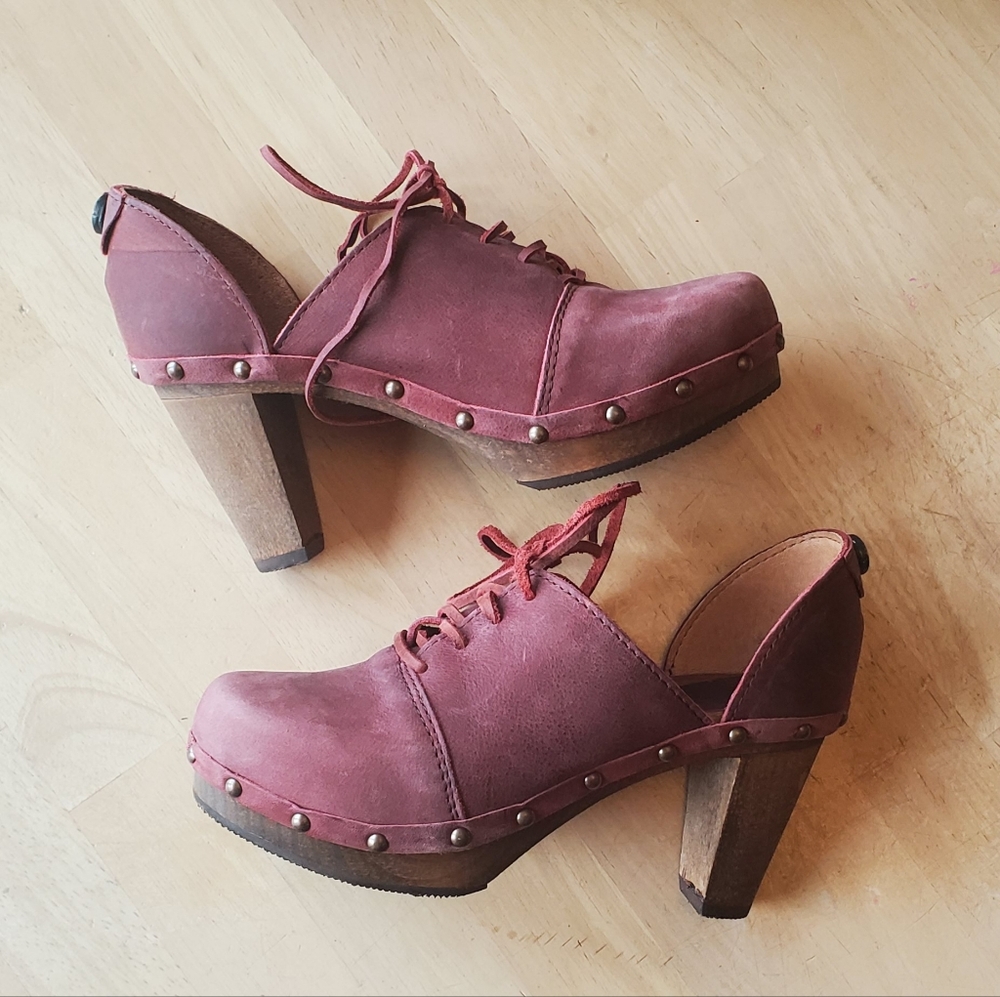 NEW Sanita "Theadora" Nubuck Leather Studded Platform Wood Heel Clogs 6 EU 36
